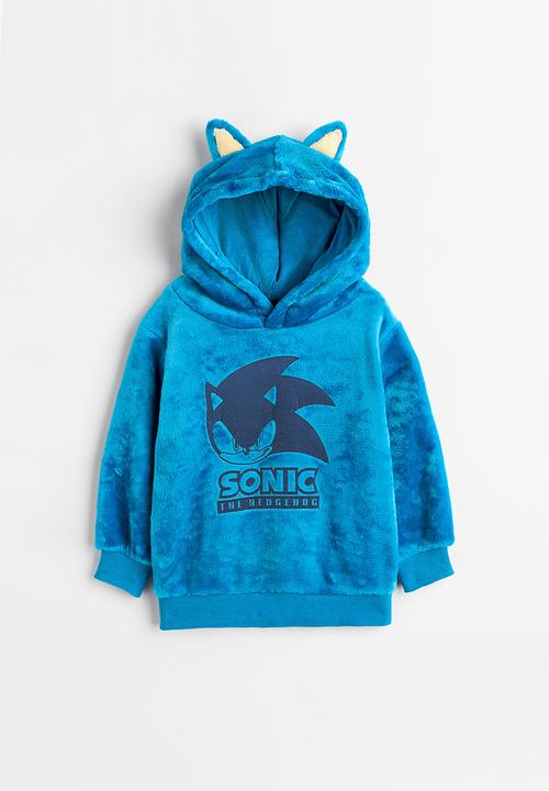 H&M - Printed pile hoodie - blue/sonic the hedgehog