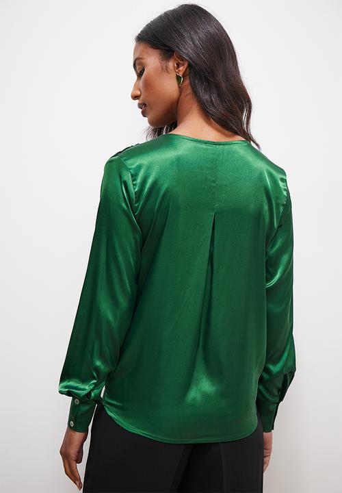 edit - Satin wrap blouse - emerald green