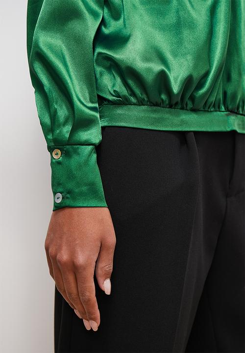 edit - Satin wrap blouse - emerald green