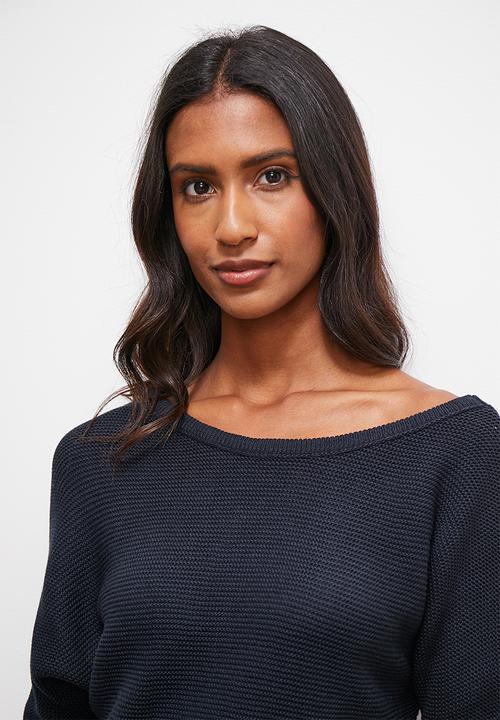 edit - Slash neck bodycon knitwear dress - dark navy