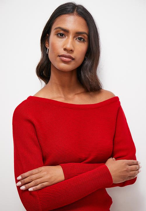 edit - Slash neck bodycon knitwear dress - oxblood