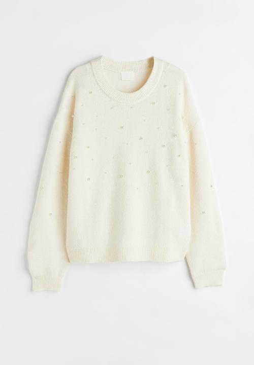 H&M - Beaded jumper - cream/beads