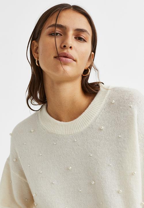 H&M - Beaded jumper - cream/beads