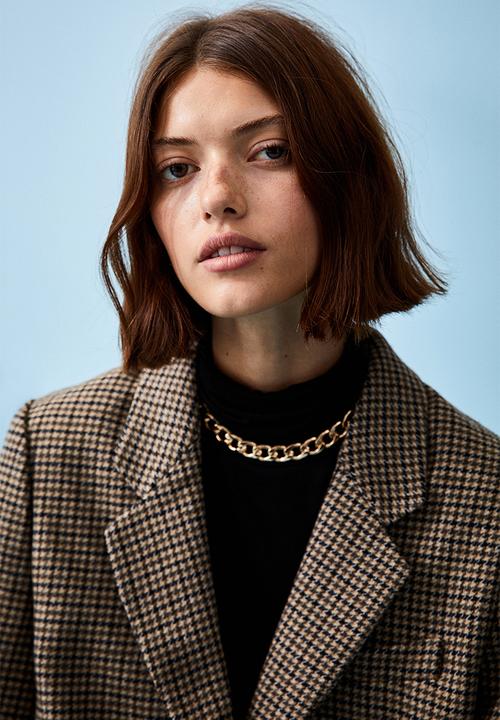 H&M - Single-breasted blazer - light beige/checked