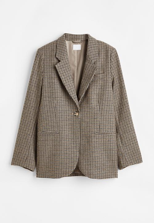 H&M - Single-breasted blazer - light beige/checked