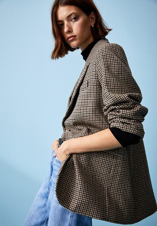 H&M - Single-breasted blazer - light beige/checked
