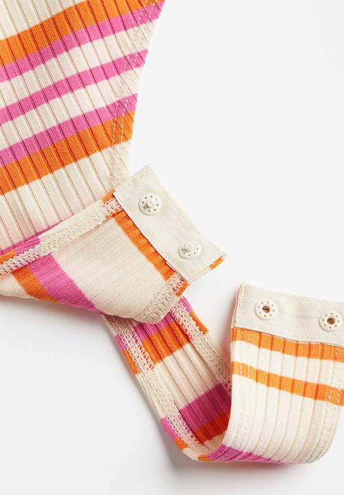 H&M - Ribbed jersey body - pink/striped