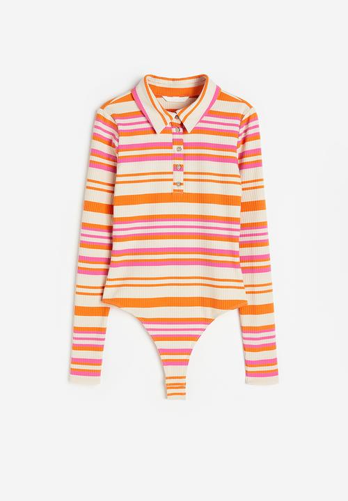H&M - Ribbed jersey body - pink/striped