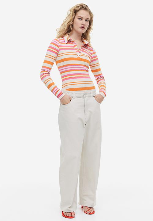 H&M - Ribbed jersey body - pink/striped