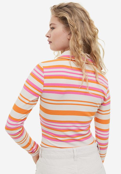 H&M - Ribbed jersey body - pink/striped