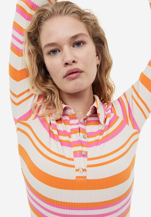 H&M - Ribbed jersey body - pink/striped