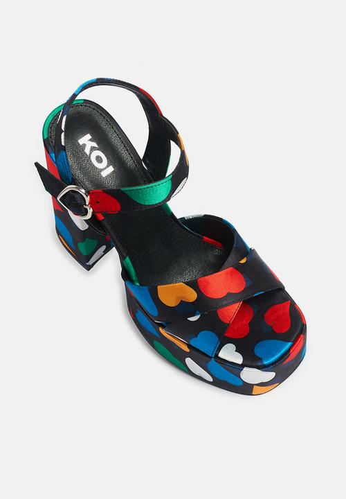 Koi Footwear - Sugar pocket platform heel - black/multi hearts