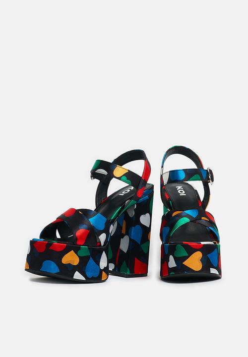 Koi Footwear - Sugar pocket platform heel - black/multi hearts