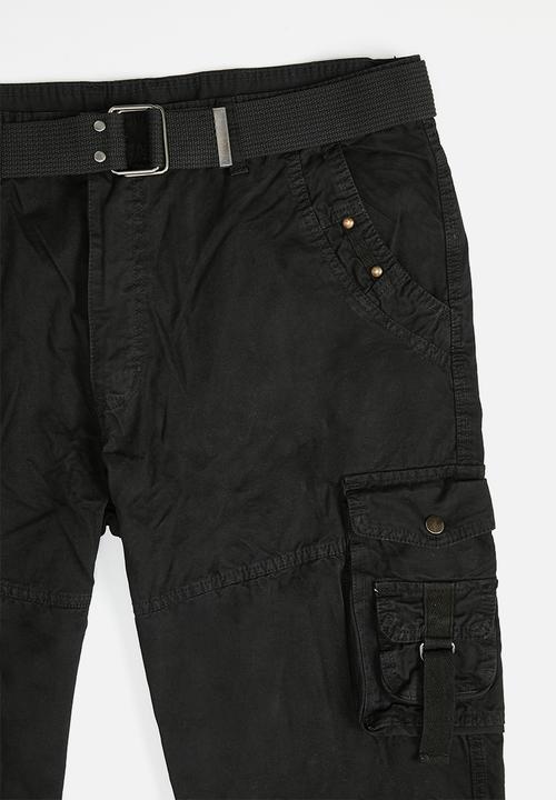 basicthread - Enzyme washed utility plus belted chino - black