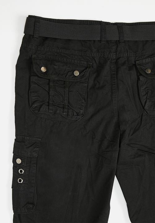 basicthread - Enzyme washed utility plus belted chino - black