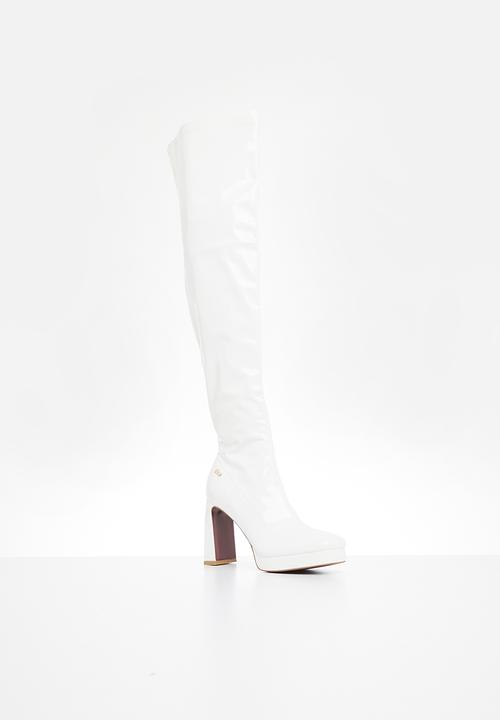 Plum - Raida over the knee platform boot - white