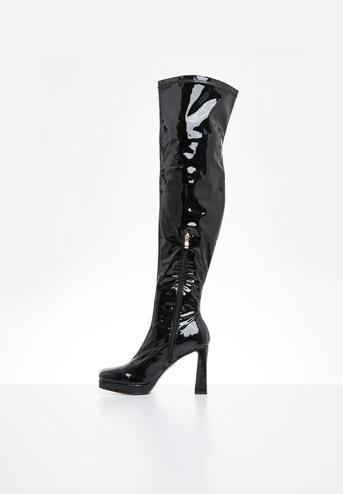 Plum - Raida over the knee platform boot - black