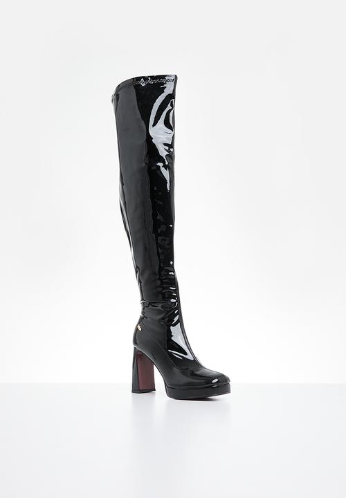 Plum - Raida over the knee platform boot - black