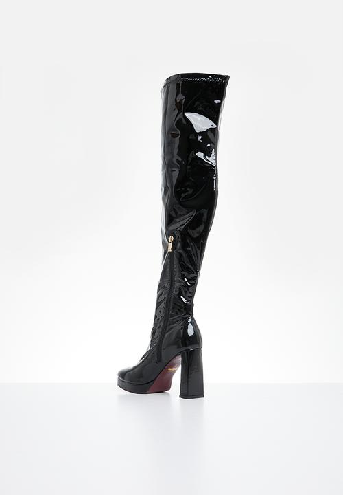 Plum - Raida over the knee platform boot - black