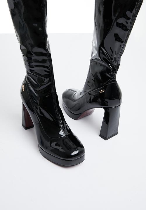 Plum - Raida over the knee platform boot - black