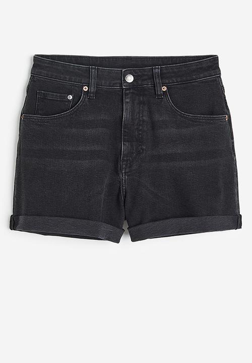 H&M - Curvy fit mom high denim shorts - black