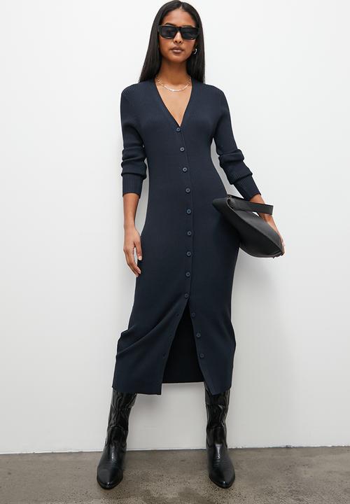 Superbalist - Button through midi knitwear dress - ink