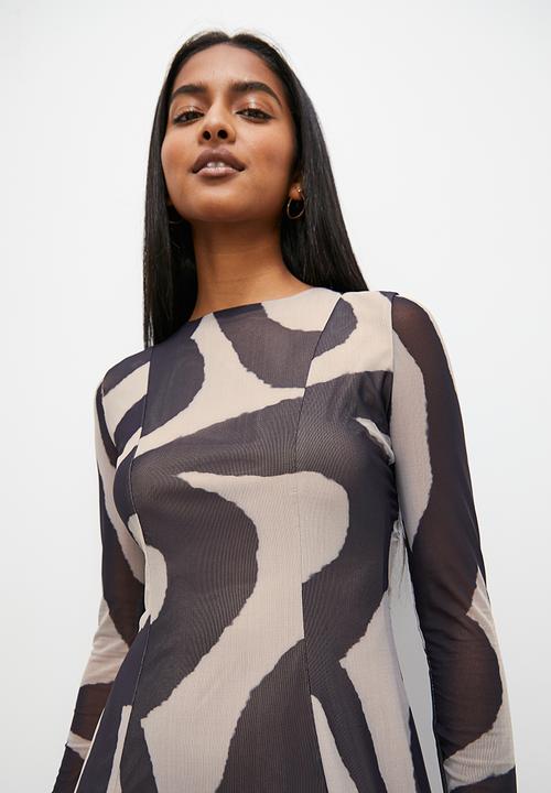 Superbalist - Open back mesh fit and flare - mono large scale waves