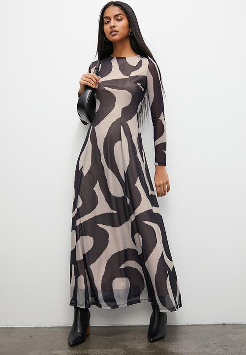 Superbalist - Open back mesh fit and flare - mono large scale waves