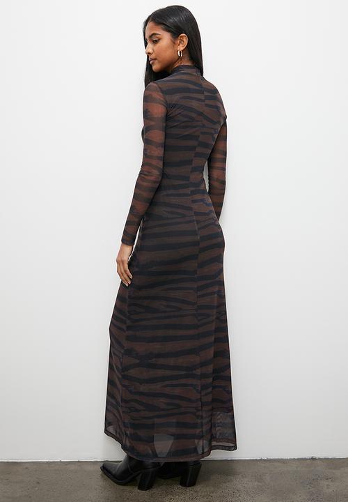 Superbalist - Printed mesh maxi dress - animal