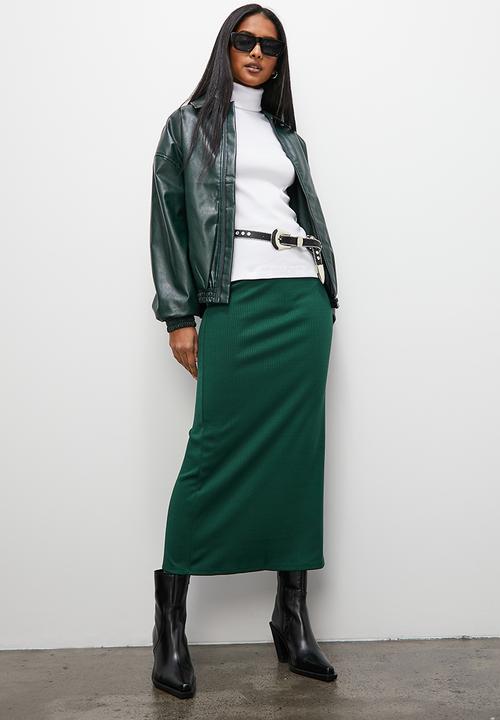 Superbalist - Rib midi skirt - green