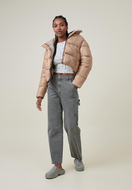 Cotton On - Cropped puffer jacket - chestnut