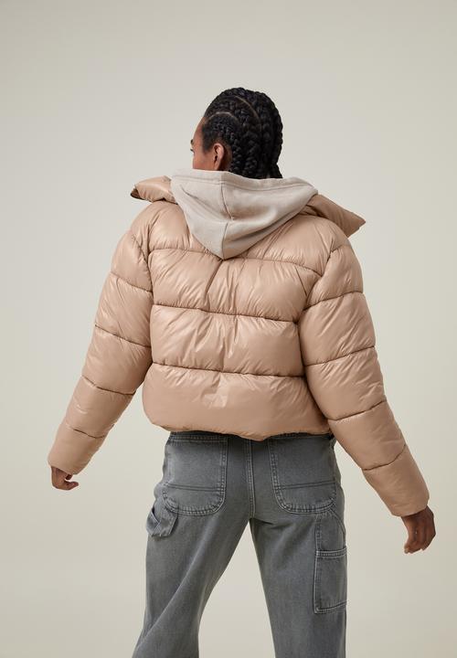 Cotton On - Cropped puffer jacket - chestnut