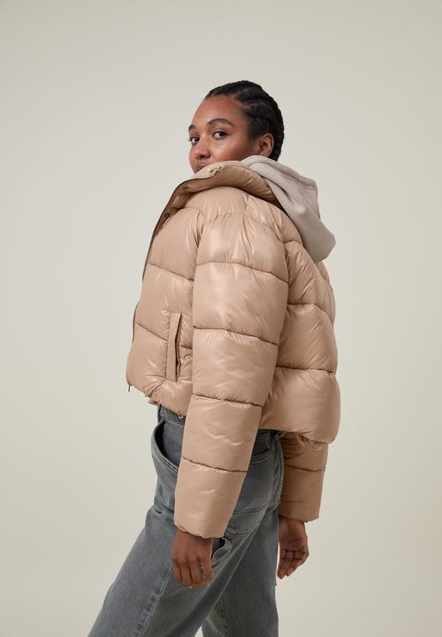 Cotton On - Cropped puffer jacket - chestnut