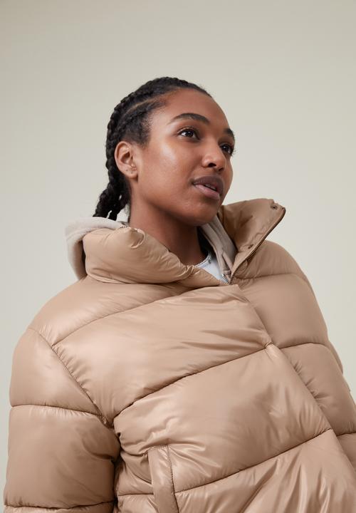 Cotton On - Cropped puffer jacket - chestnut