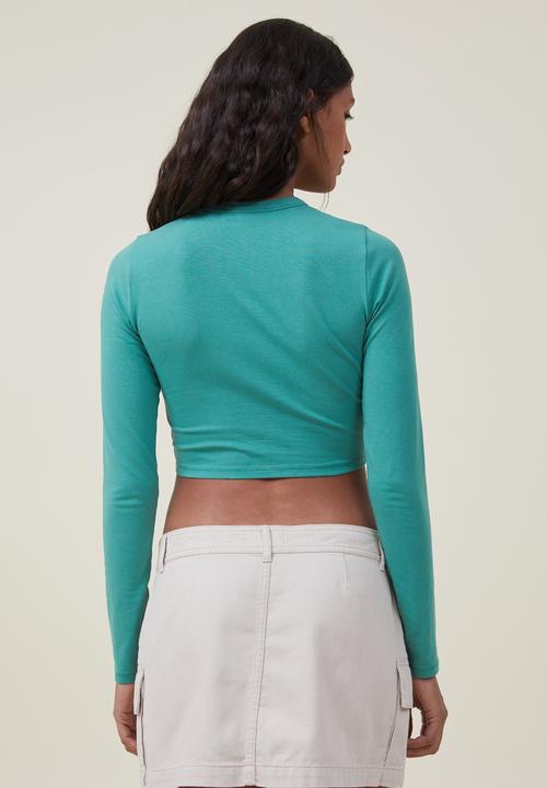 Cotton On - Micro crop long sleeve top - jade