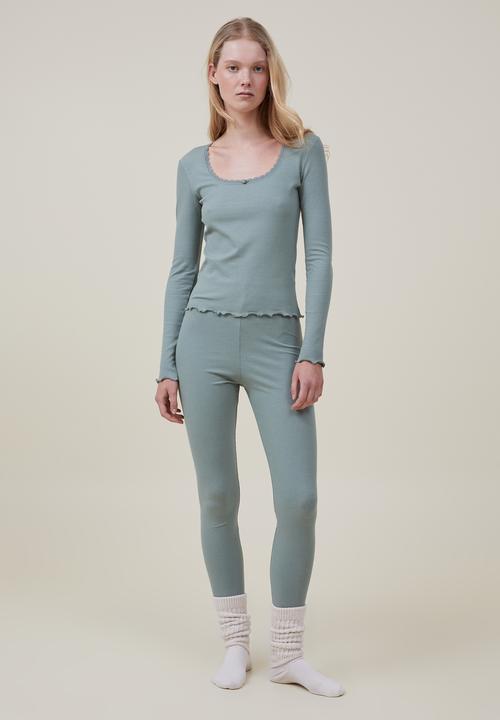 Cotton On - Rib Lace Legging - Green Jasper