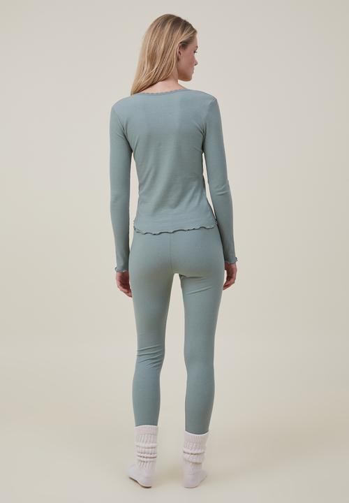 Cotton On - Rib Lace Legging - Green Jasper