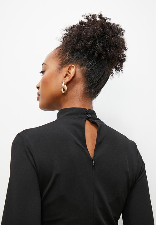 edit - Crepe knit turtle neck jumpsuit with balloon sleeve - black