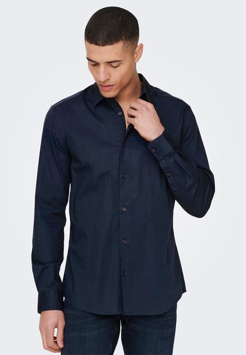 Only & Sons - Onsandy slim poplin shirt - dark navy