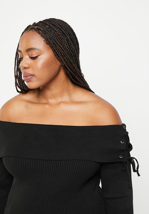 Trendyol - Plus tie detailed carmen sweater  - black