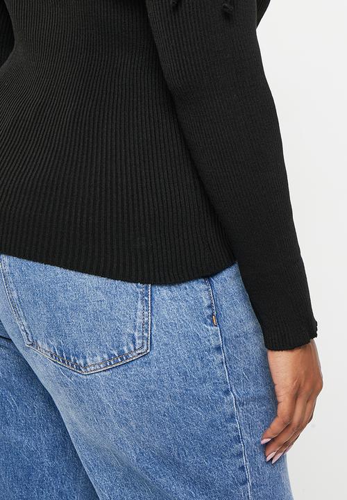 Trendyol - Plus tie detailed carmen sweater  - black