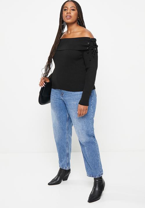 Trendyol - Plus tie detailed carmen sweater  - black