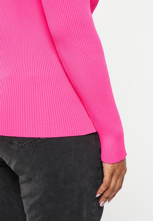 Trendyol - Plus boat neck thin knitwear blouse - fuchsia