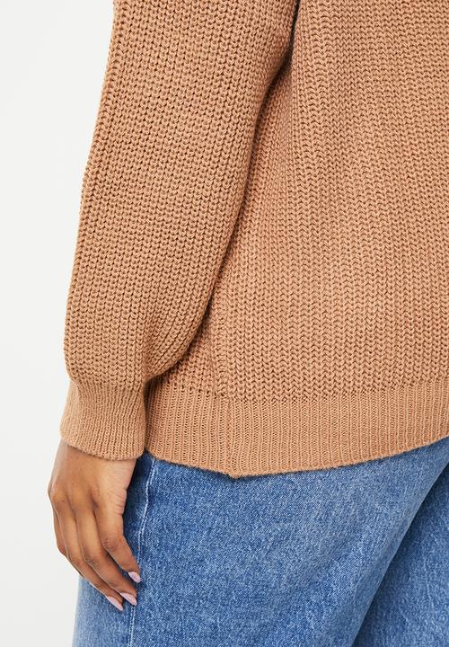 Trendyol - Plus shirt collar sweater - camel