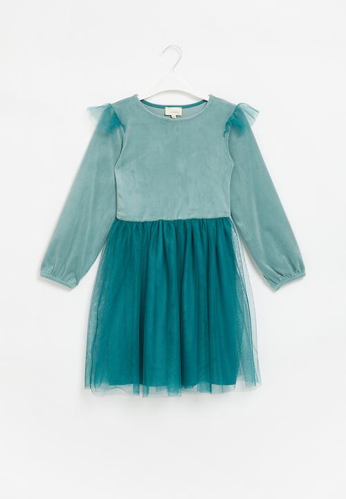 Superbalist - Combo velour dress - pacific green 