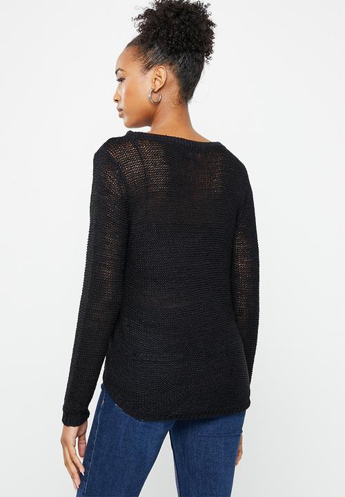 Jacqueline de Yong - More solid long sleeve o-neck pullover knit - black