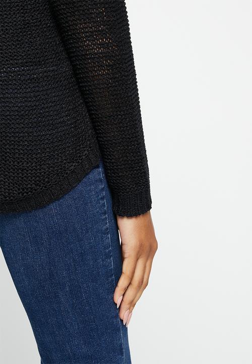 Jacqueline de Yong - More solid long sleeve o-neck pullover knit - black
