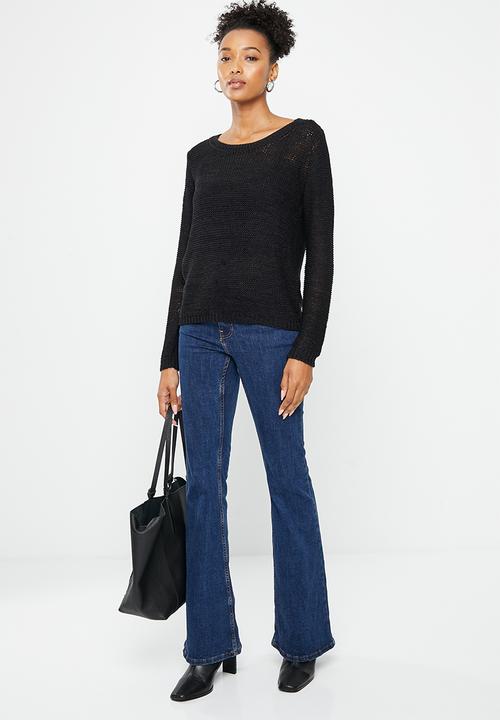 Jacqueline de Yong - More solid long sleeve o-neck pullover knit - black
