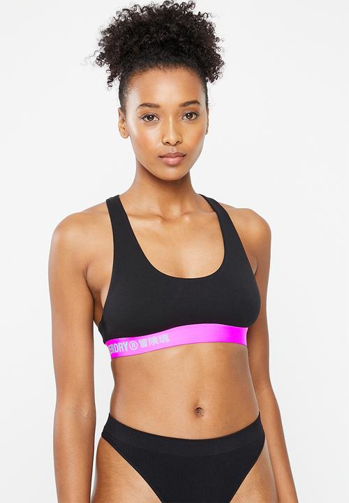 Superdry. - Offset logo crop bralette - black & lolly pink