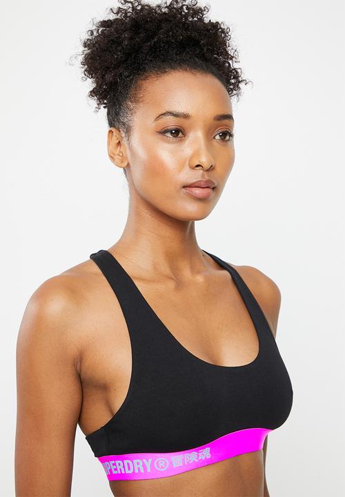 Superdry. - Offset logo crop bralette - black & lolly pink